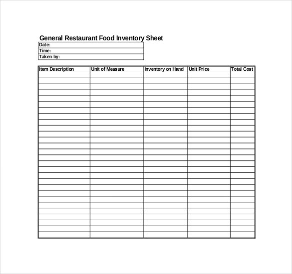 contoh form inventory restaurant
